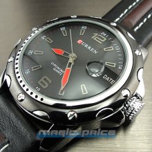 Dial Clock Hours Hand Date Water Black Brown Leather Men Wrist Watch A136