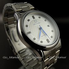 Dial Water Quartz Hours Date Silver Hand White Men Steel Wrist Watch Wh157