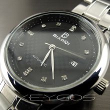 Dial Water Quartz Hours Date Silver Hand Black Men Steel Wrist Watch Wv156