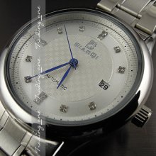 Dial Water Quartz Hours Date Silver Hand White Men Steel Wrist Watch Ah157