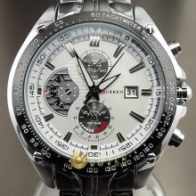 Dial Water Quartz Hours Date Silver Hand Sport Men Steel Wrist Watch Wp064