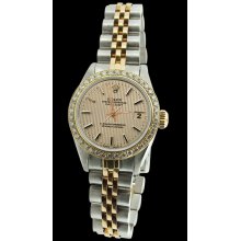 Diamond bezel date just rolex lady watch brown stick dial SS & gold jubilee