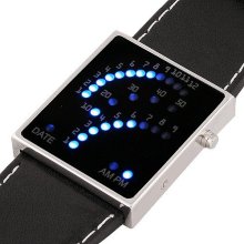 Digital 29 Blue LED Lady Men Sport Watch Leather Band