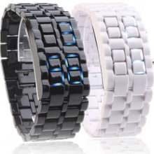 Digital Lava Style Iron Sport Blue Couple Style LED Faceless Wrist Watch