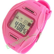 Digital LCD Pink Plastic Wrist Sports Alarm Quartz Watches