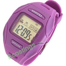 Digital LCD Purple Plastic Wrist Sports Alarm Quartz Watches