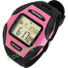 Digital LCD Rim Pink Plastic Wrist Sports Alarm Quartz Watches