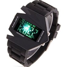 Digital Sport Quartz Wrist Watch Bomber Aircraft Shape Date Mens Black White