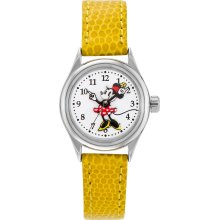 Disney by Ingersoll Womens Classic Minnie Mouse Stainless Watch - Yellow Leather Strap - Graphic Dial - IND25564