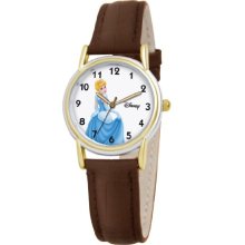 Disney Women's D082s007 Cinderella Brown Leather Strap Watch