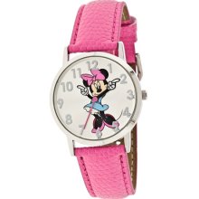 Disney Women's Minnie Mouse Molded-Hands Pink Watch, Genuine-Leather