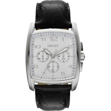 DKNY Men's NY1496 Black Calf Skin Quartz Watch with White Dial