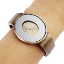 Double Oval Dial Bronze Bracelet Quartz Watch - Gold - Stainless Steel