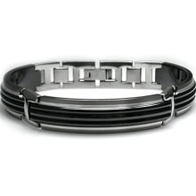 Edward Mirell Trio Black and Gray Titanium Bracelet with Center Ridges and Silver Inlay