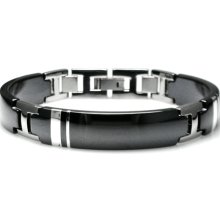 Edward Mirell Wellington Black and Gray Titanium Bracelet with Silver Inlay