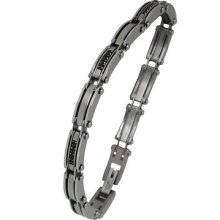 Elegant Black Cubic Zirconia Men's Stainless Steel Bracelet -length 9 Inches.