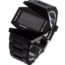 Elegant Plane Style Digital Display Led Silicone Wrist Watch Black