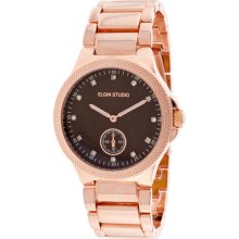 Elgin Ladies' Rosegold Link Bracelet Watch w/ Brown Round Dial