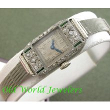 Elgin wg/platinum ladys diamond & emerald tank