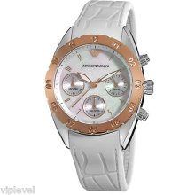 Emporio Ar5938 White Rose Gold Chrono 36mm Watch Fast Shipping