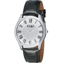 Eyki Men's Black Leather Watch Simple White Dial W/ Roman Numerals Et103