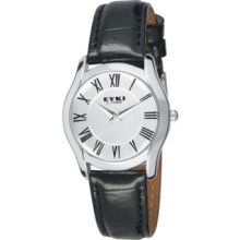 Eyki Women's Black Leather Watch Simple White Dial W/ Roman Numerals Et104