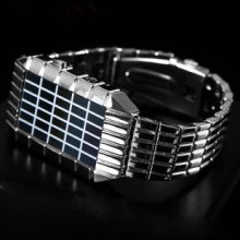 F03725 Digital Led Light Lattice Stainless Wrist Watch For Men Boy,black Silver