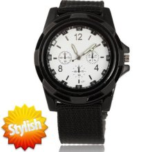 Fabric Band Design Classic White Analog Men Wrist Watch Sport Clock Hour 816