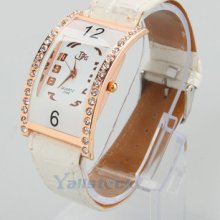 Fashion Arc Shape Diamond Women Ladies Quartz Wrist Watch White