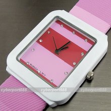 Fashion Elegant Quartz Hours Analog Pink Leather Women Lady Wrist Watch Wg057