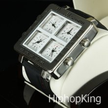 Fashion Exclusive Hip Hop Watch Tachymeter Silver Square Face Ice Cube Look