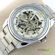 Fashion Hot Visible Skeleton Case Automatic Mechanical Wrist Watch Mens