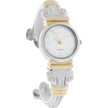 Fashion Ladies White Dial Two Tone Fleur-de-lis Cuff Quartz Watch GEN580