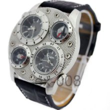 Fashion Mens Two Time Zone Sport Quartz Analog Watch T