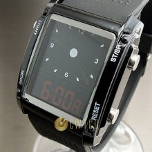 Fashion Quartz Hours Date Alarm Led Black Rubber Unisex Wrist Watch Wt041