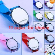 Fashion Round Led Mirror Watch Silicone Digital Unisex Sports Unisex