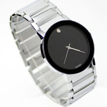 Fashion Sinobi Mens Lady Black Face Stainless Steel Bling Crystal Wrist Watch