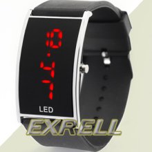 Fashion Unisex Red Led Light Digital Sport Wrist Watch Rubber Watchband Black