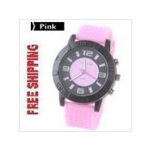 Fashion Unisex Rubber Strap Quartz Watch for Male Female x Pink