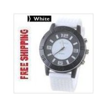 Fashion Unisex Rubber Strap Quartz Watch for Male Female x White