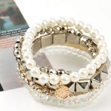 fashion white strings crystal pearl charm bracelet br038