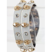 FASHIONABLE SKULLS AND CRYSTALS WRAP BRACELET (White)