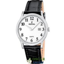 Festina Classic F16521/1 Women's Black Leather Strap Watch 2 Years Warranty