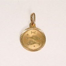 Fine, Vintage Solid 14k Yellow Gold Pisces Flat Disc Bracelet Charm