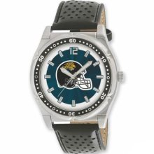 Football Watches - Men's Jacksonville Jaguars Stainless Steel NFL Watch and Leather Strap