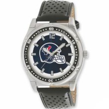 Football Watches - Men's Stainless Steel Houston Texans Watch and Leather Band