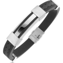 Forzieri Designer Men's Bracelets, Rubber and Stainless Steel Bracelet