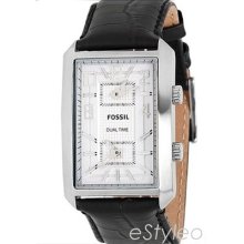 Fossil Men Dual Time Analogue Watch Croc Leather Black Fs4577 Nib/11yr Warranty