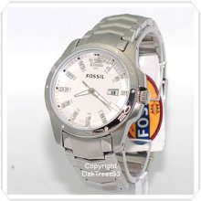 Fossil Mens White Dial Steel Watch Am4116