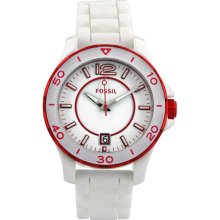 Fossil Riley White Dial White Rubber Ladies Watch Ce1048